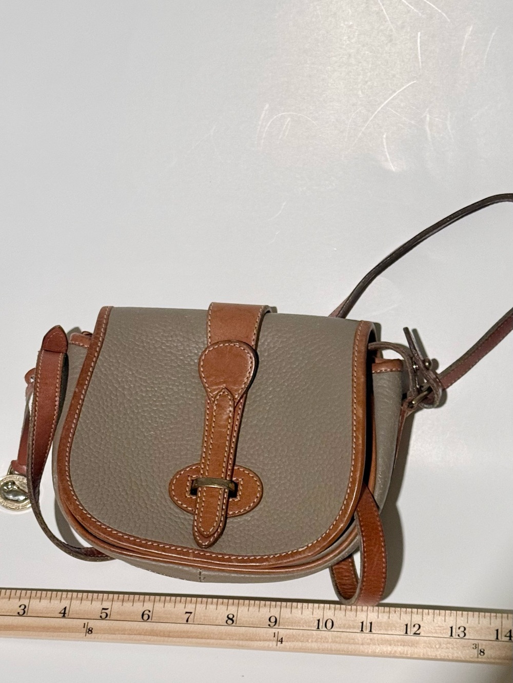 Dooney & Bourke R51 Over and Under Marble Saddle Bag Brown Taupe